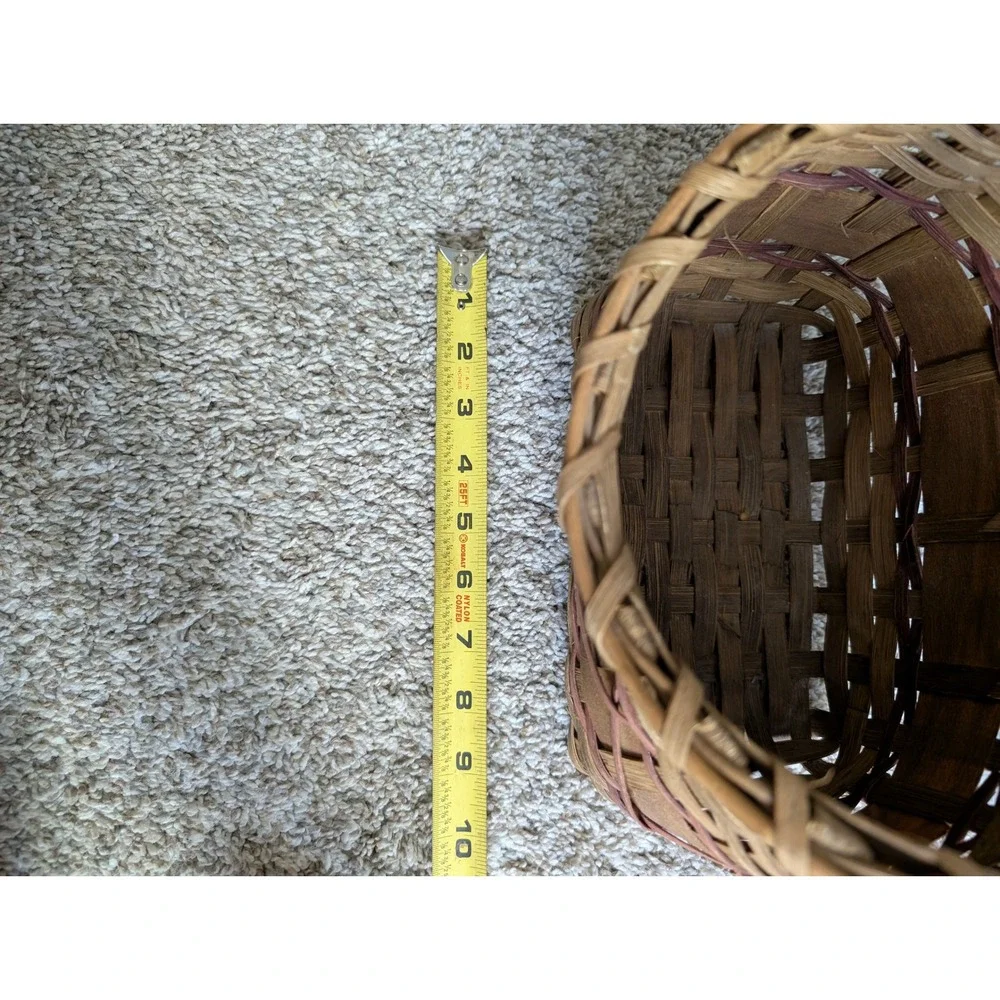Woven Splint Wood Basket Small Brown Red Good Rustic Farmhouse Cottagecore